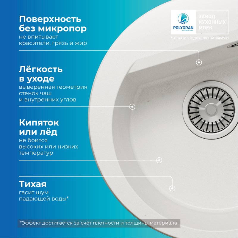 Кухонная мойка Polygran Atol-460 "Белый Хлопок"
