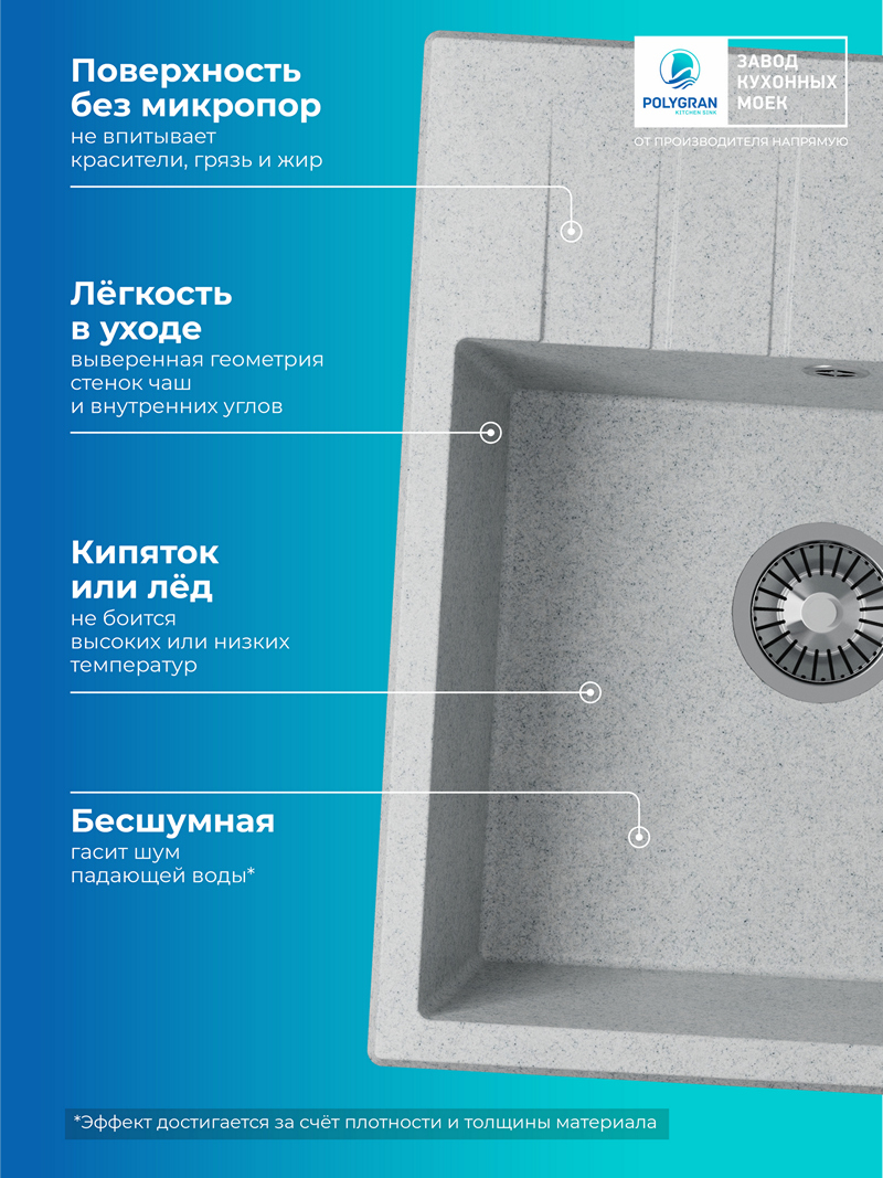 Кухонная мойка Polygran Deka-600 "Светло-Серый"