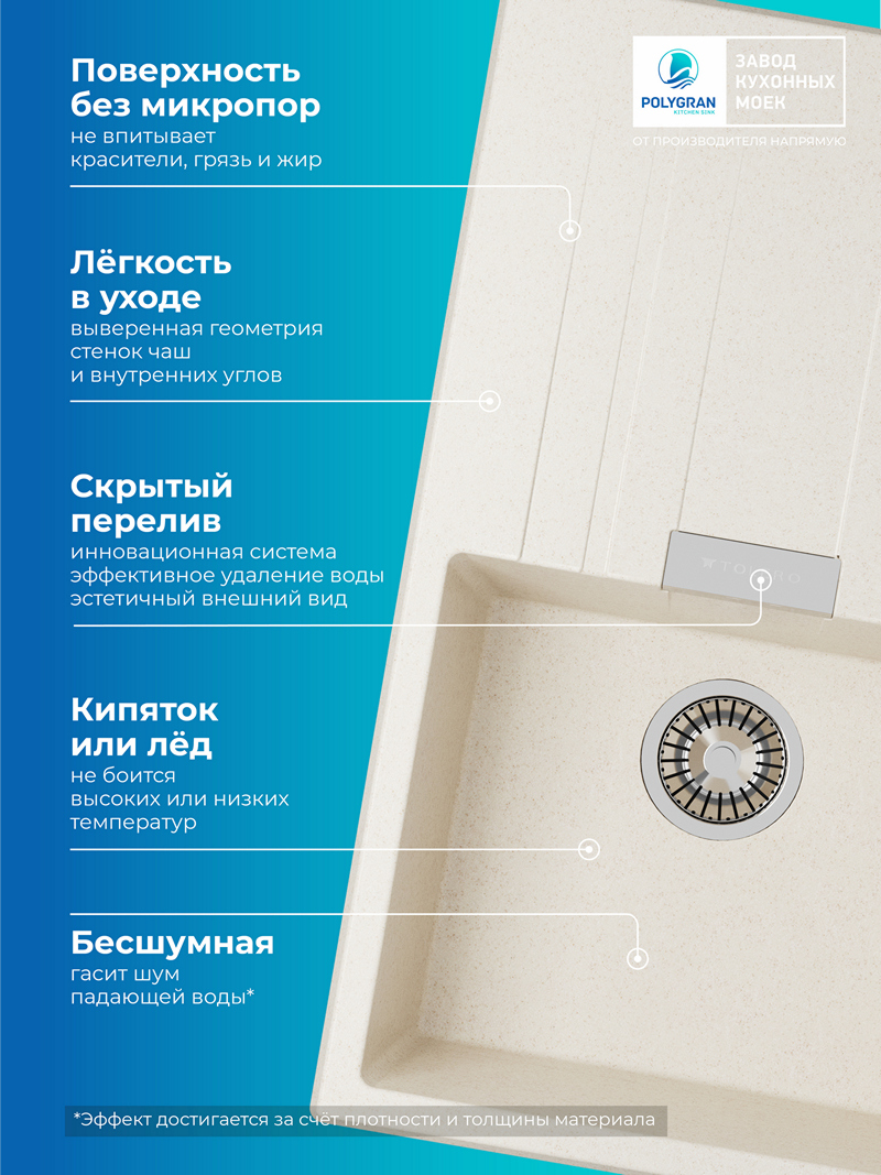 Мойка для кухни Polygran Loft-750 "Кремовый"